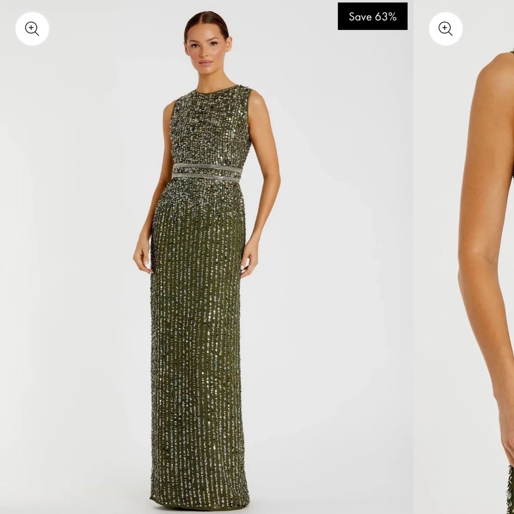 Green Sequined High Neck Sleeveless Column Gown